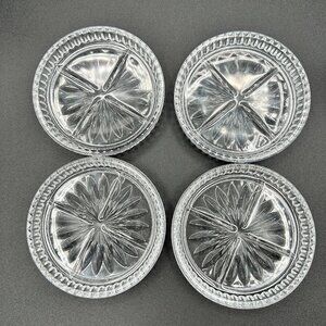 Vintage Crystal Coasters Set of 4 Round Faceted Clear Glass Starburst 3.75"